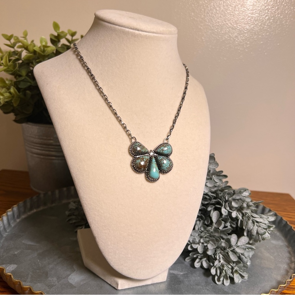 925 Sterling Silver Turquoise Cluster Necklace •Southwestern• - Picture 12 of 14